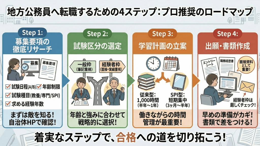 地方公務員へ転職するための4ステップ