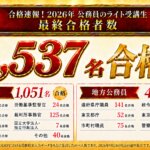 合格速報 2026年 公務員のライト受講生 最終合格者数1,537名（2026年9月24日時点・のべ人数）