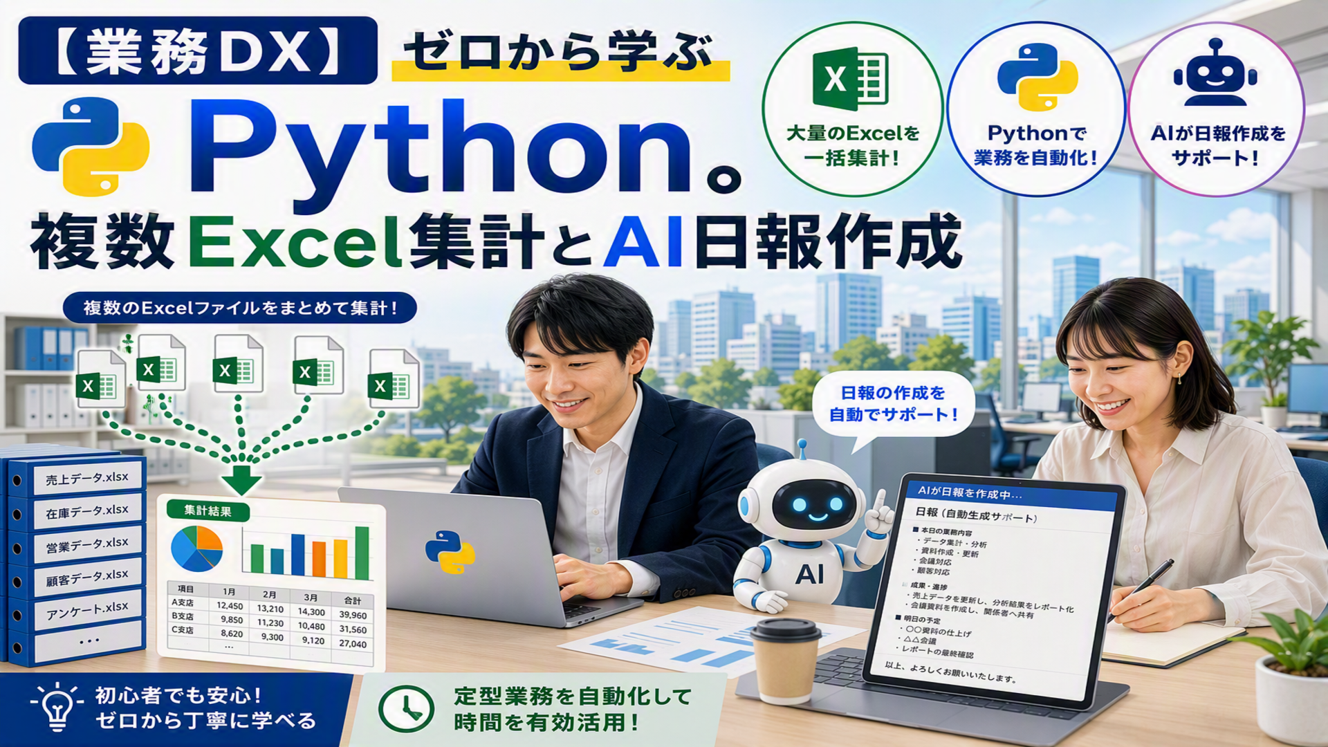 【業務DX】ゼロから学ぶPython　複数Excel集計とAI日報作成